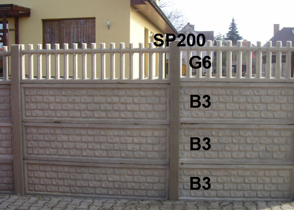 Betonový plot B3,B3,B3,G6,SP200